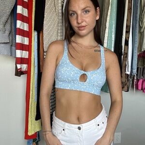 Dippin Daisy’s Blue Floral Sport bra